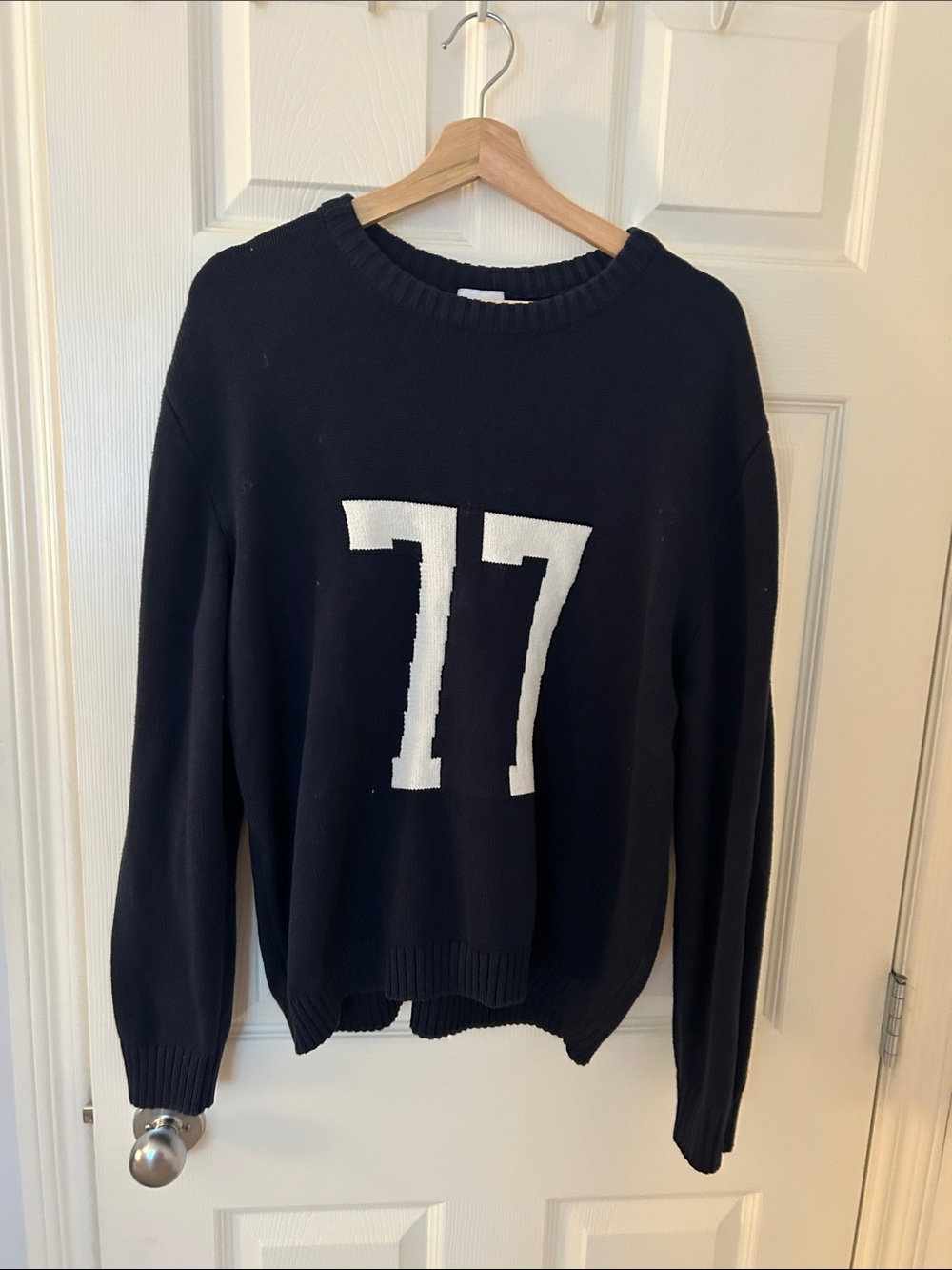 Harlow Black Crewneck Sweater with White '77' Graphic